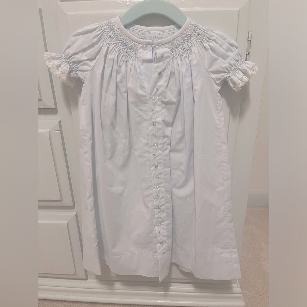 Light Blue Preemie Smocked Gown